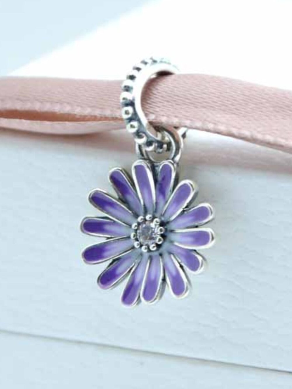 Purple Daisy Dangle Charm S925 Sterling Silver Bracelet Pendant with box